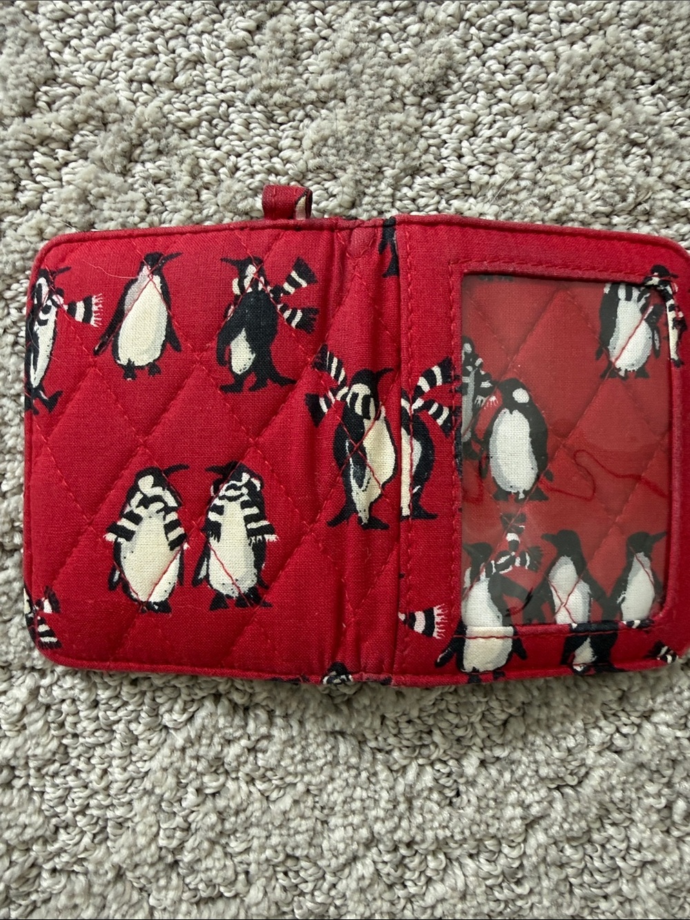 Vera Bradley Red Penguin Print Quilted Zip Wallet